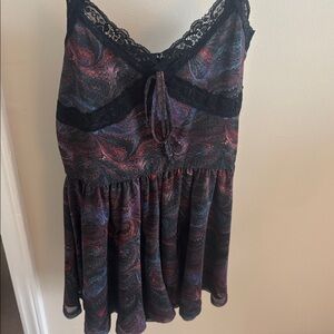 Urban Outfitters Black Lace Trim Peacock Pattern Dress